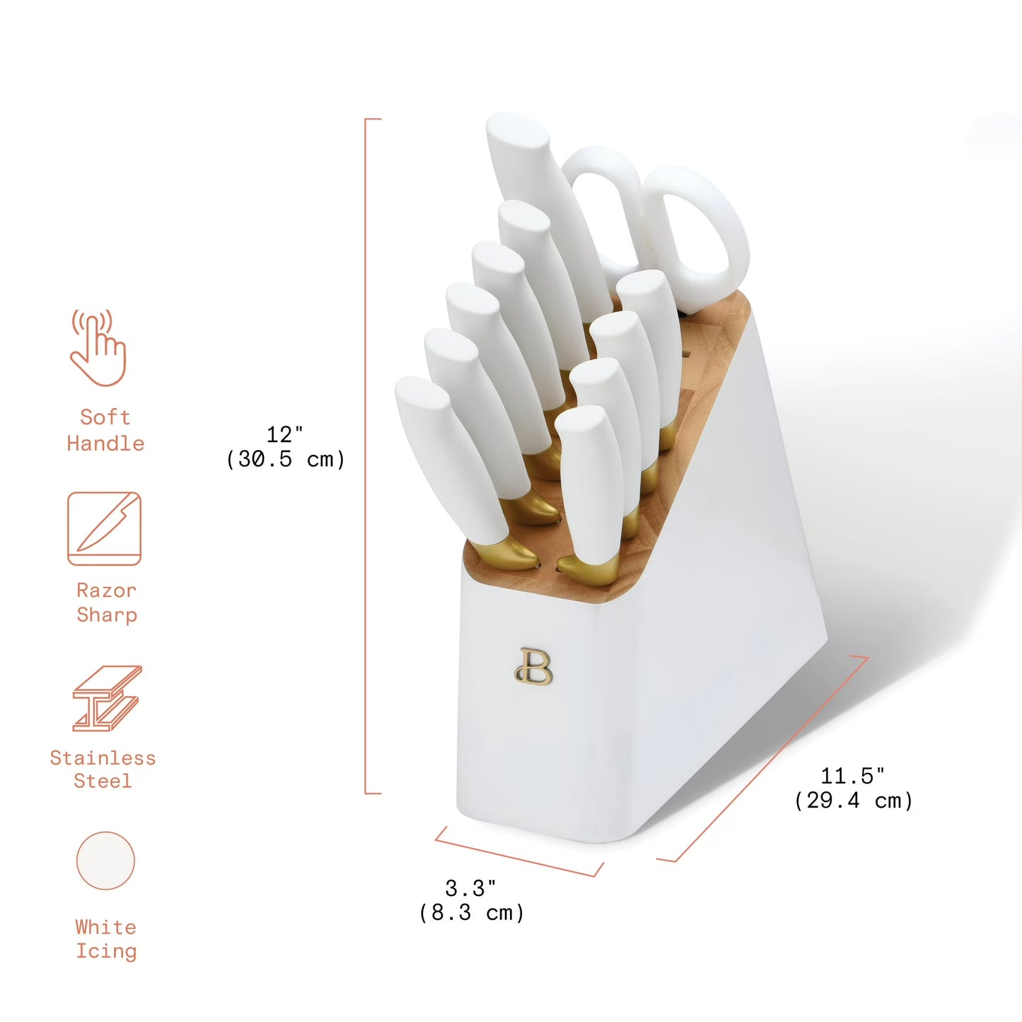 Beautiful 12 Piece Knife Block Set with Soft-Grip Ergonomic