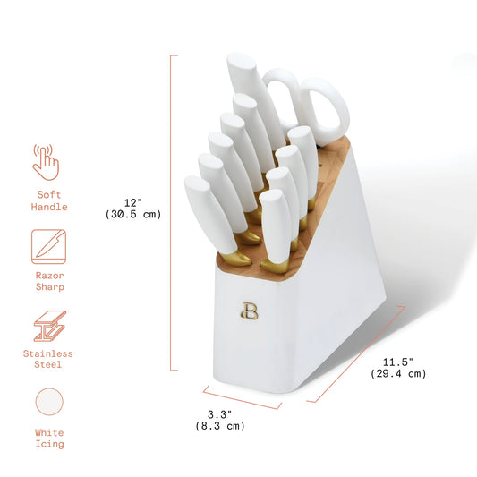 Beautiful 12 Piece Knife Block Set with Soft-Grip Ergonomic